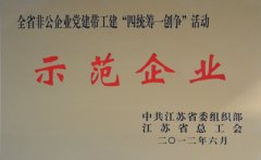 江蘇省非公企業(yè)黨建帶工建“四統(tǒng)籌一創(chuàng)爭”活動(dòng)示范企業(yè)